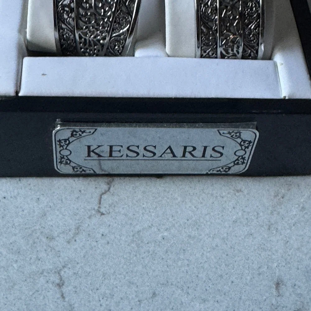 Kessaris Womens Silver Tone Filigree Cuff Watch and Matching Bangle Bracelet Set